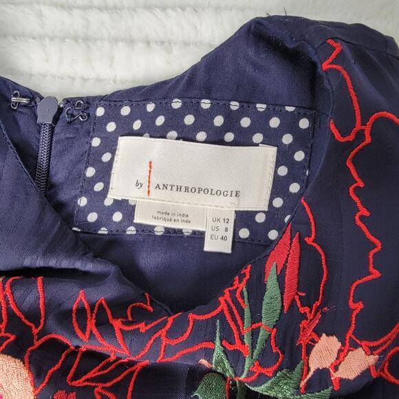 Anthropologie Navy Floral Embroidered Maxi Dress Sleeveless Boho US 8 - Picture 6 of 11